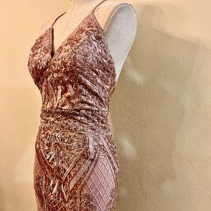 Lace and sequin prom or bridesmaids mermaid dress. Desert rose size 6.EUC